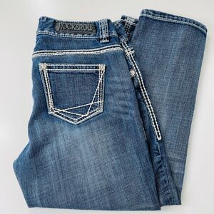 VTG Rock & Roll 28x22 Cropped Y2K Jeans Low Rise Cropped Jeans Embroidered Jeans